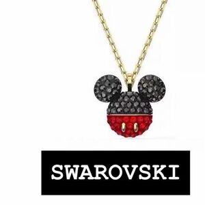 Swarovski Gold  Chain Necklace with Red Crystal Mickey Mouse Pendant NWT